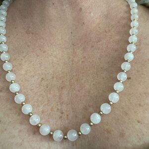 Vintage Elegant Rose Quartz and Gold Beaded Necklace